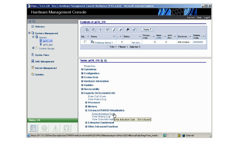 Fig. 4.6.3/2: HMC window to activate PowerVM feature.